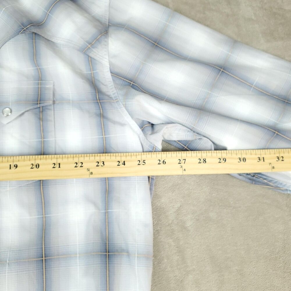 Stetson Shirt Mens XXL Blue White Plaid Pearl Snap Flip Cuff Western Cowboy - Picture 9 of 16